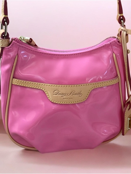 Dooney & Bourke Handbags - Dooney & Bourke Pink Patent Crossbody with Tan Trim